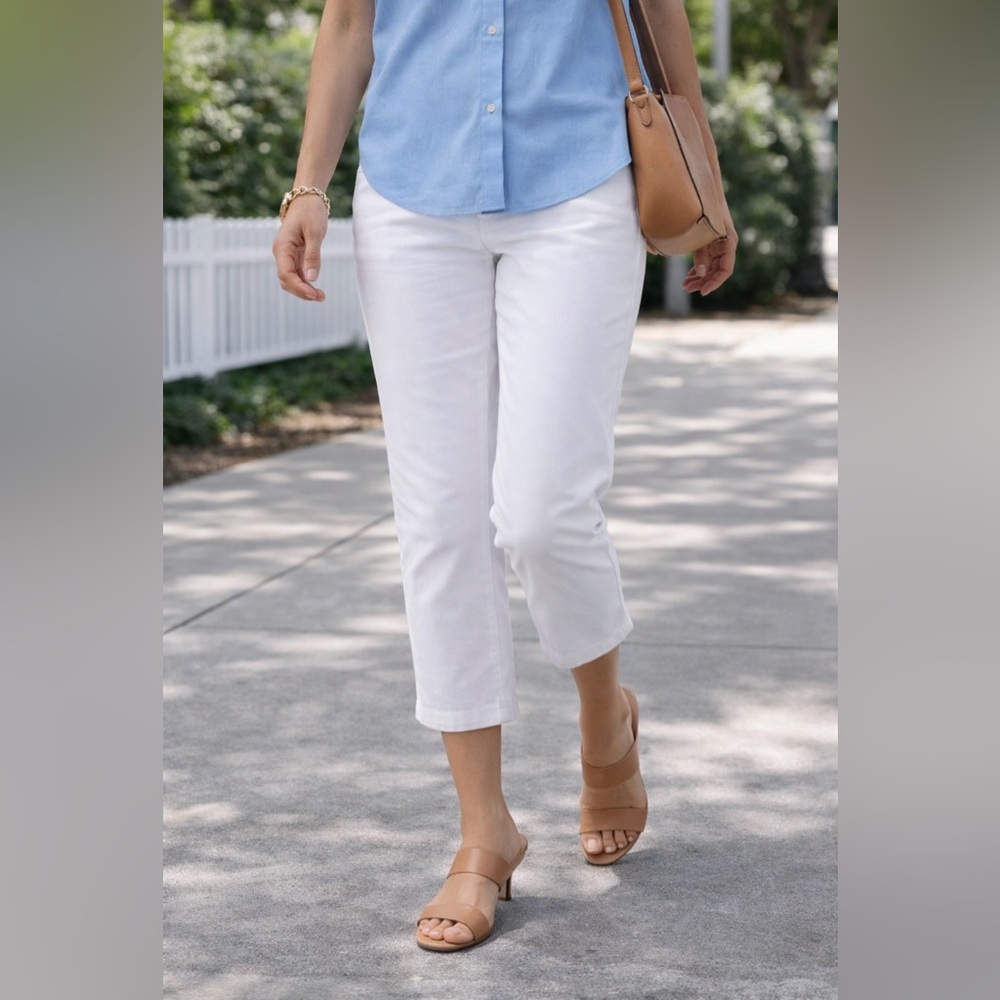 Talbots Women's Heritage Dress Pants Size 14 White Side Zip Stretch Cotton